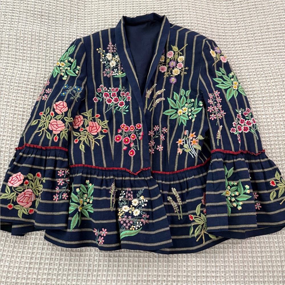 Floral Embroidered Navy Jacket